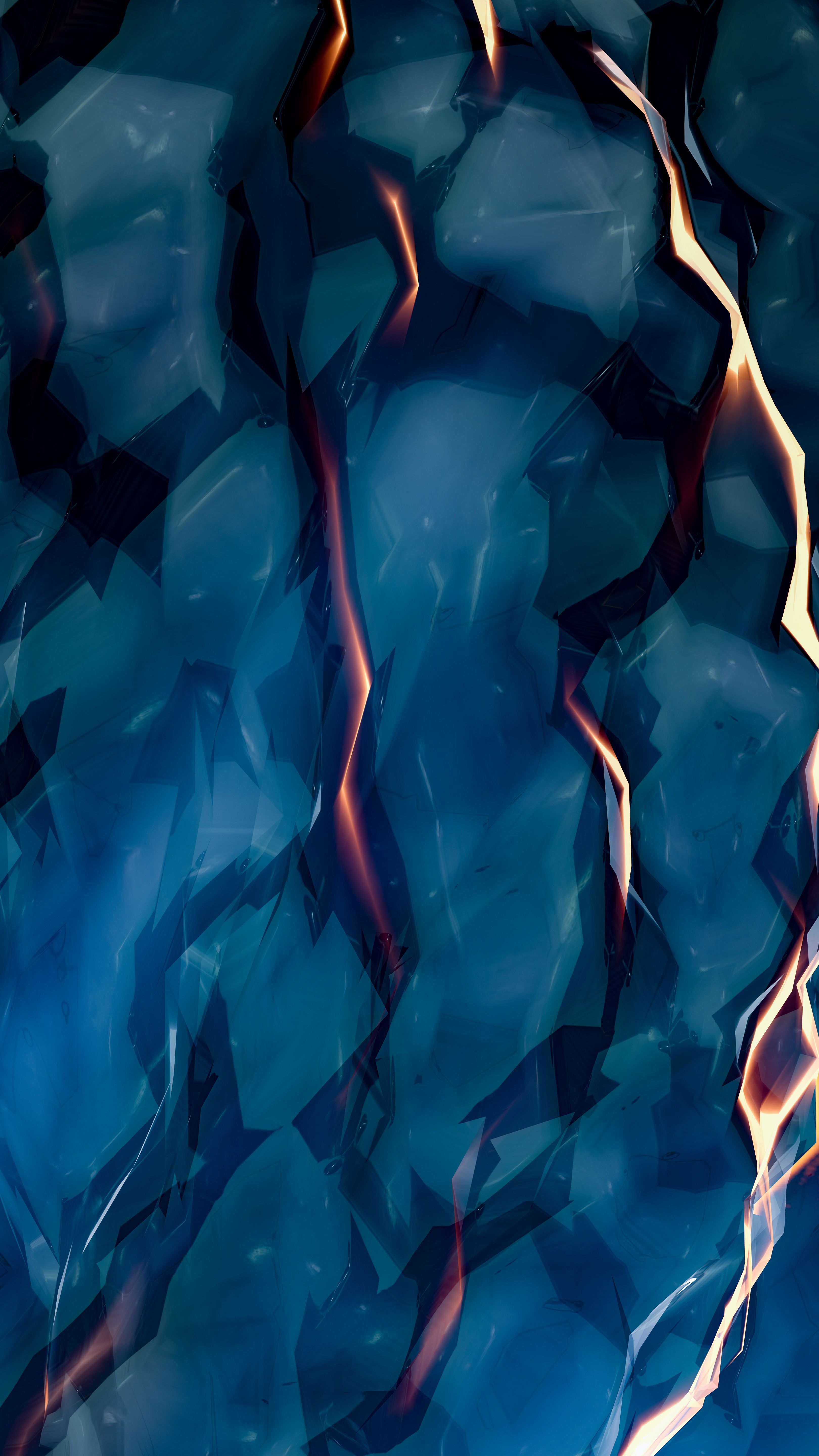 Vivid Abstract Art Featuring Sharp Geometric Shapes In Blue And Orange Tones With A Sense Of Motion. HD mobile wallpaper