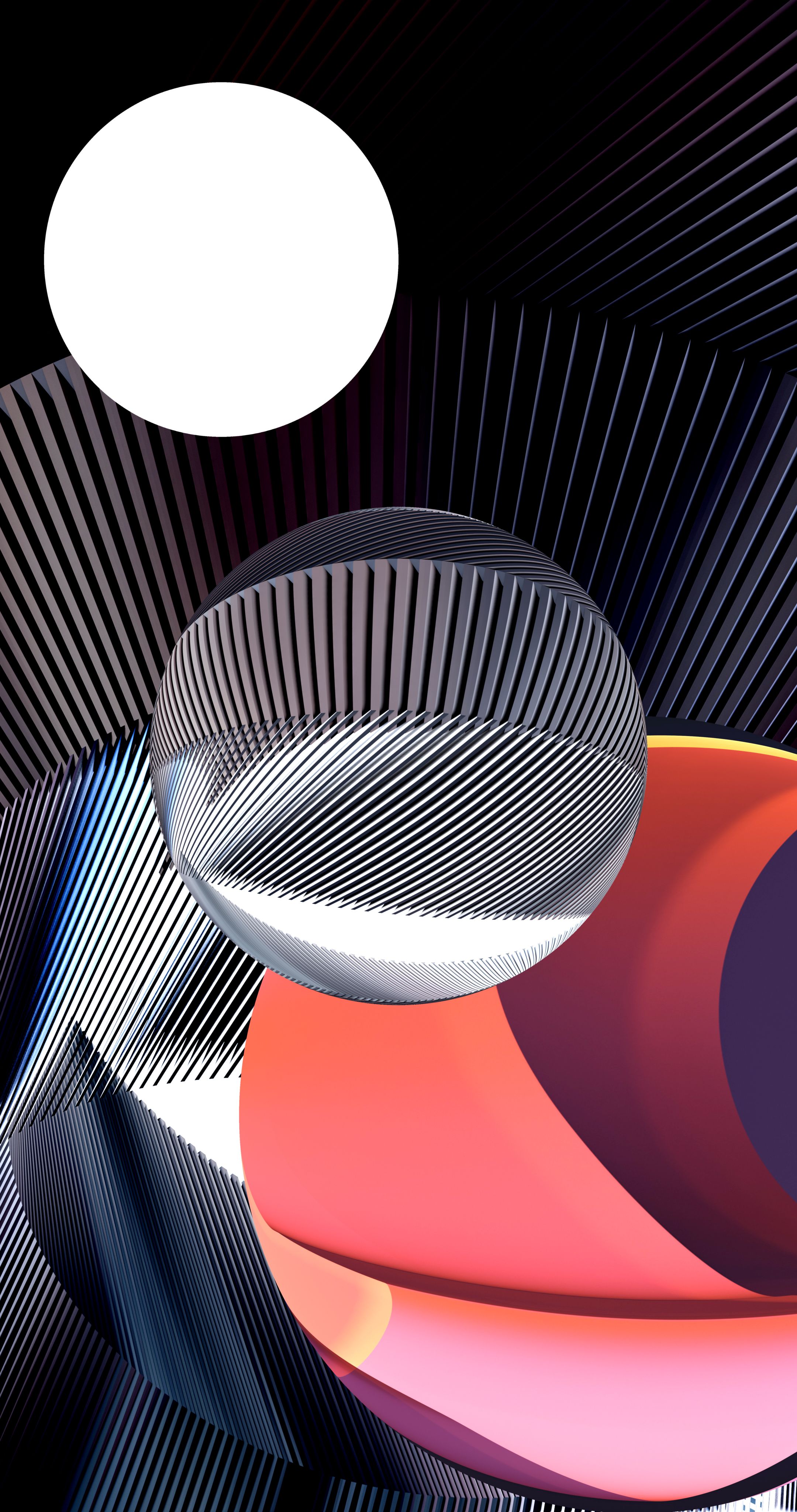 Contemporary Abstract Design Featuring Spheres And Dynamic Lines With Vibrant Colors. HD mobile wallpaper