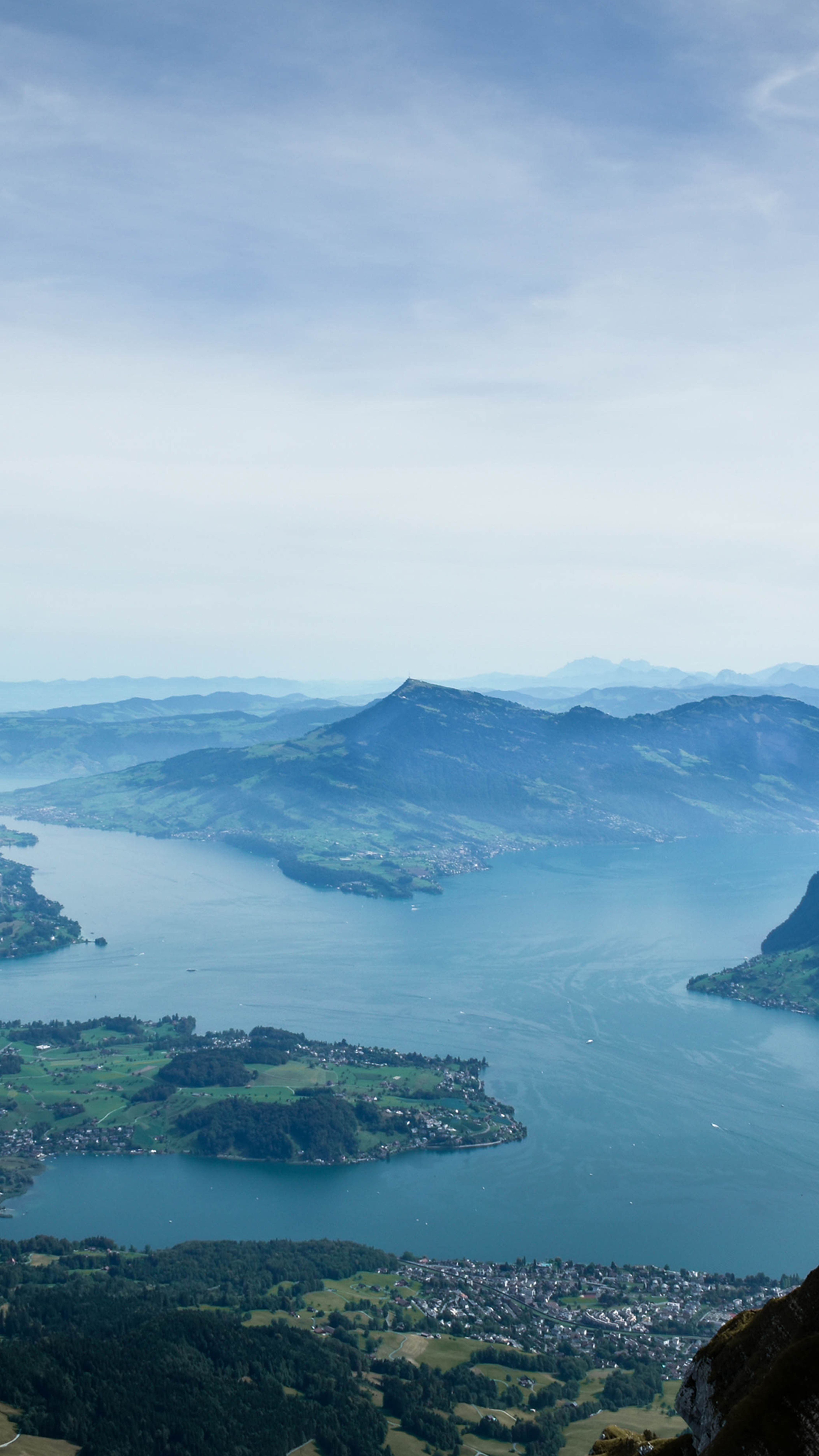 Stunning Aerial View Of Lake Lucerne And Surrounding Mountains In Switzerland. HD mobile wallpaper