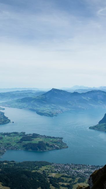 Stunning Aerial View Of Lake Lucerne And Surrounding Mountains In Switzerland.