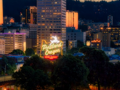 Portland Oregon Neon Sign Glowing At Dusk wallpaper preview