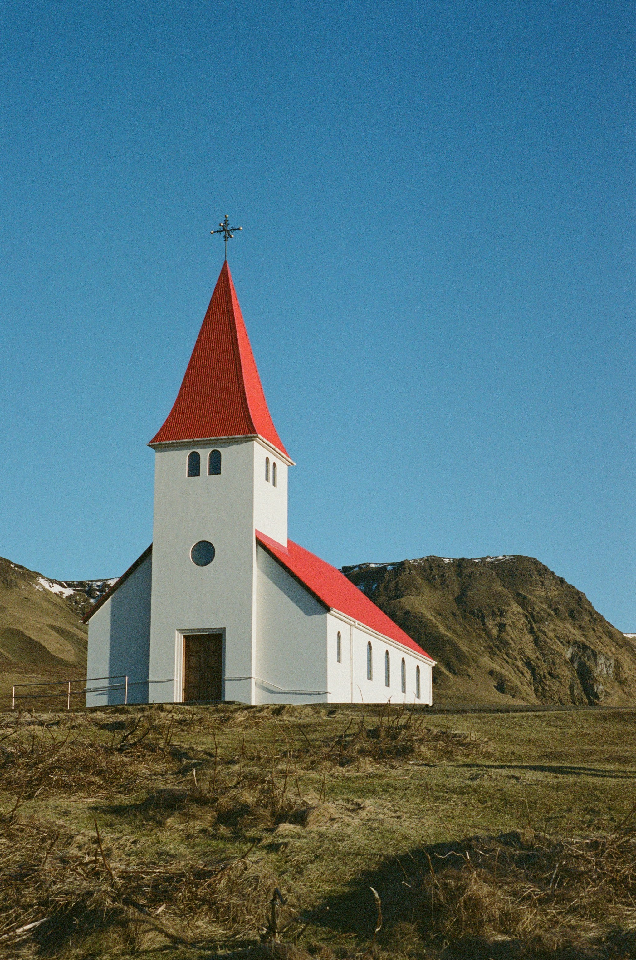 White Church With Red Roof In A Rural Landscape. HD mobile wallpaper