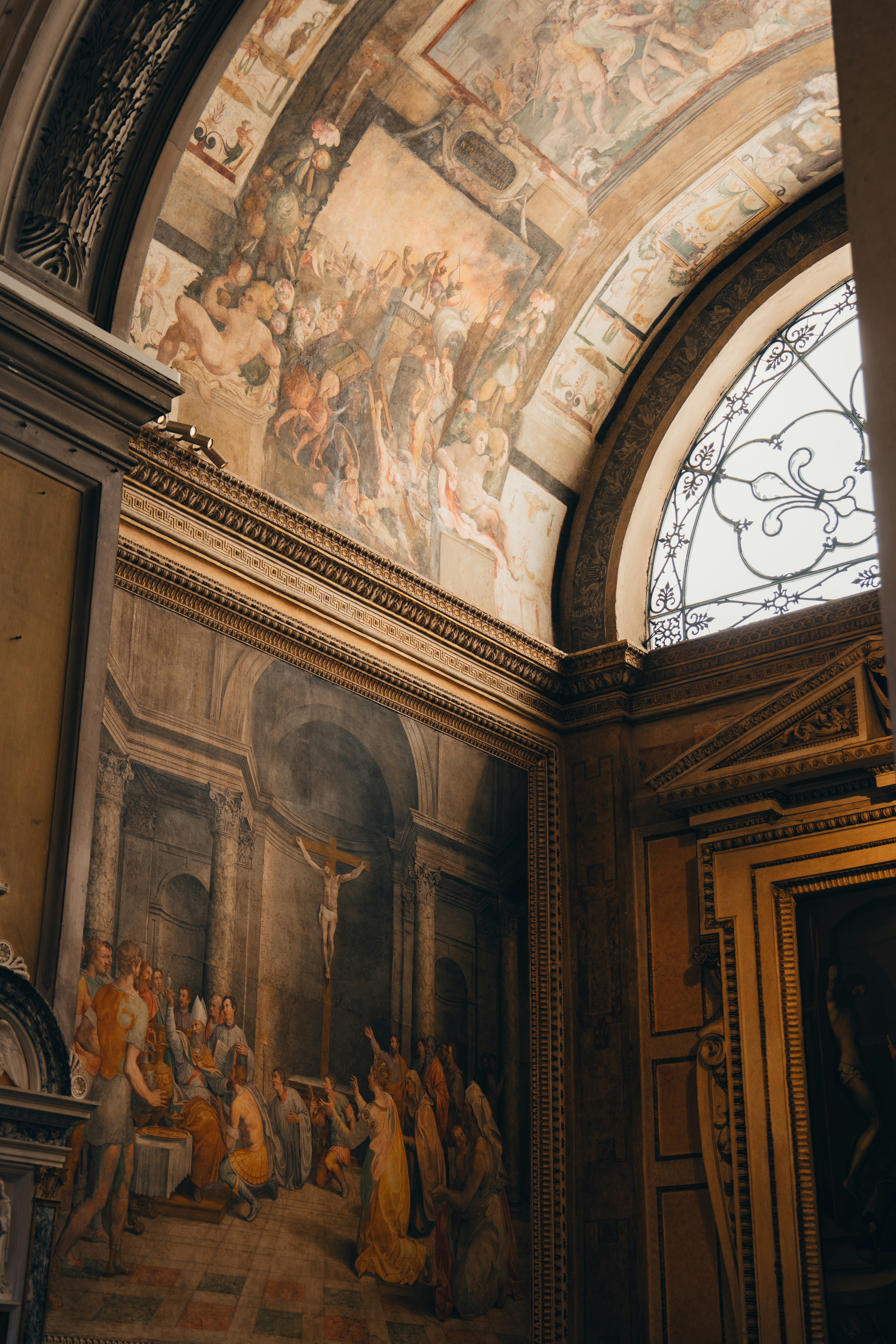 Ornate Interior With Religious Frescoes, Paintings, And Arched Window. HD mobile wallpaper