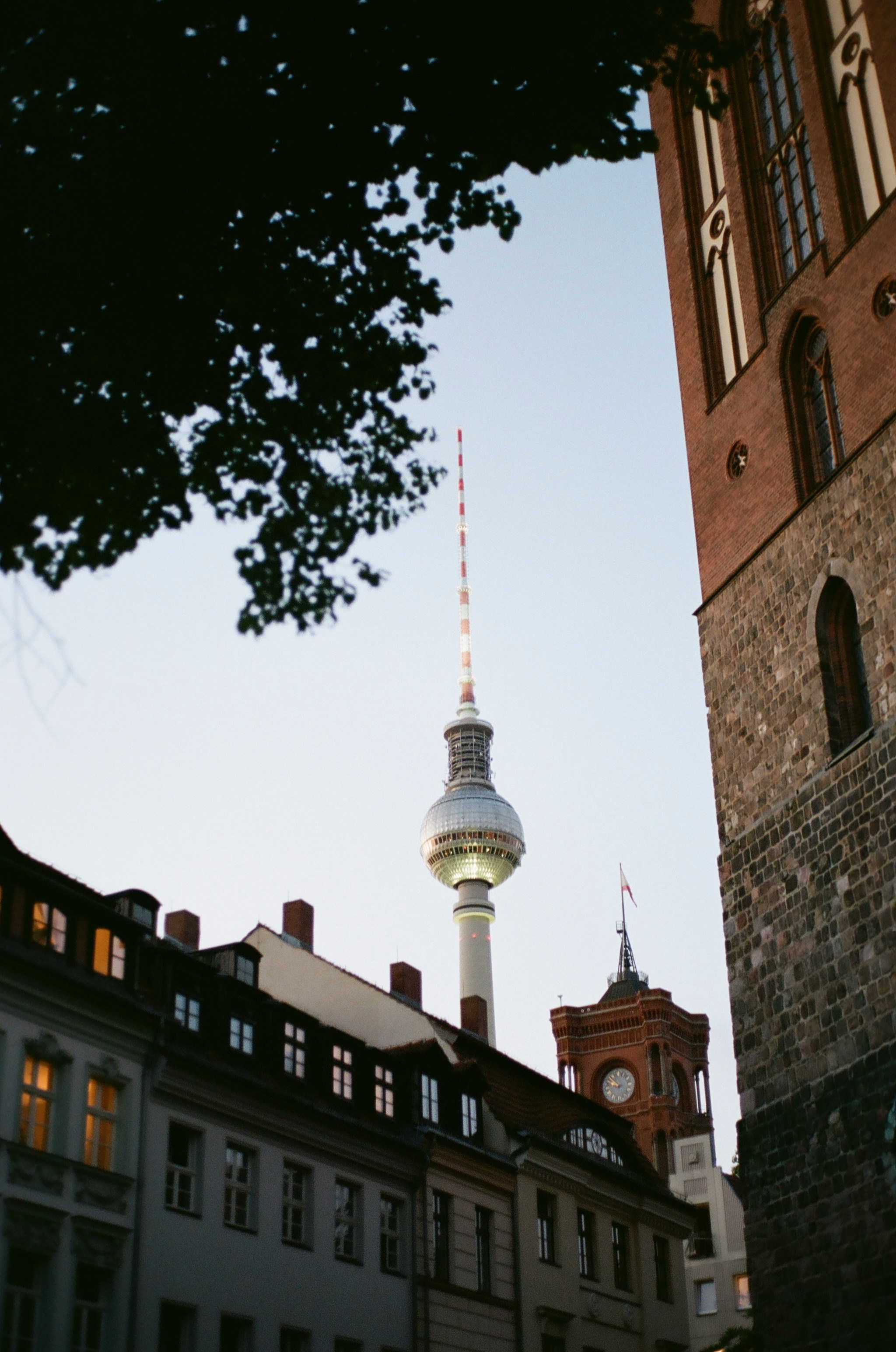Berlin TV Tower Framed By Old Buildings At Dusk. HD mobile wallpaper