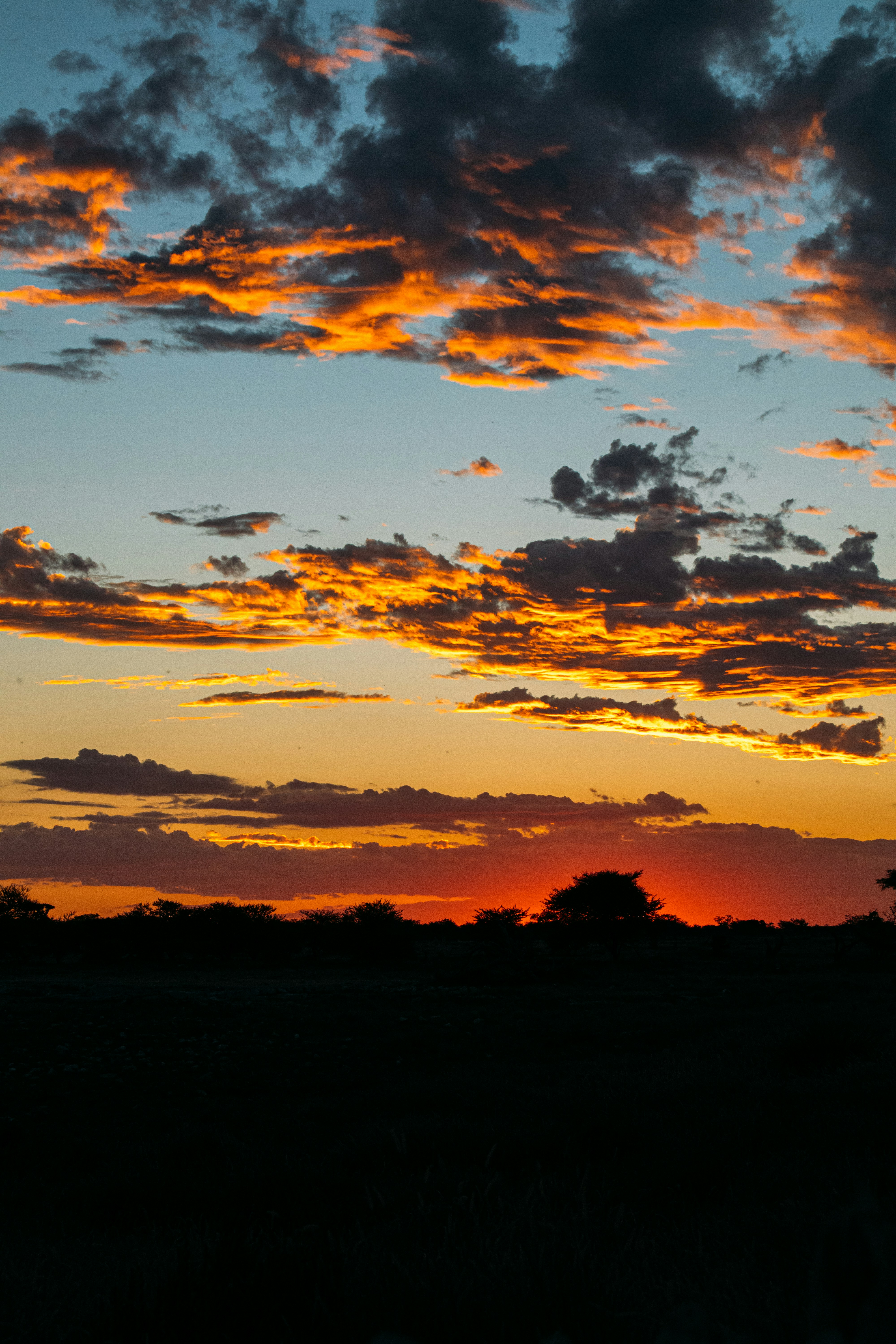 A Vibrant Sunset With Orange Clouds Over A Dark Horizon. HD mobile wallpaper