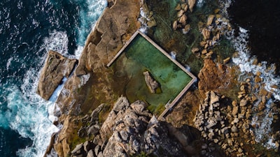 Aerial View Of A Rock Pool On A Rugged Coastline. wallpaper preview
