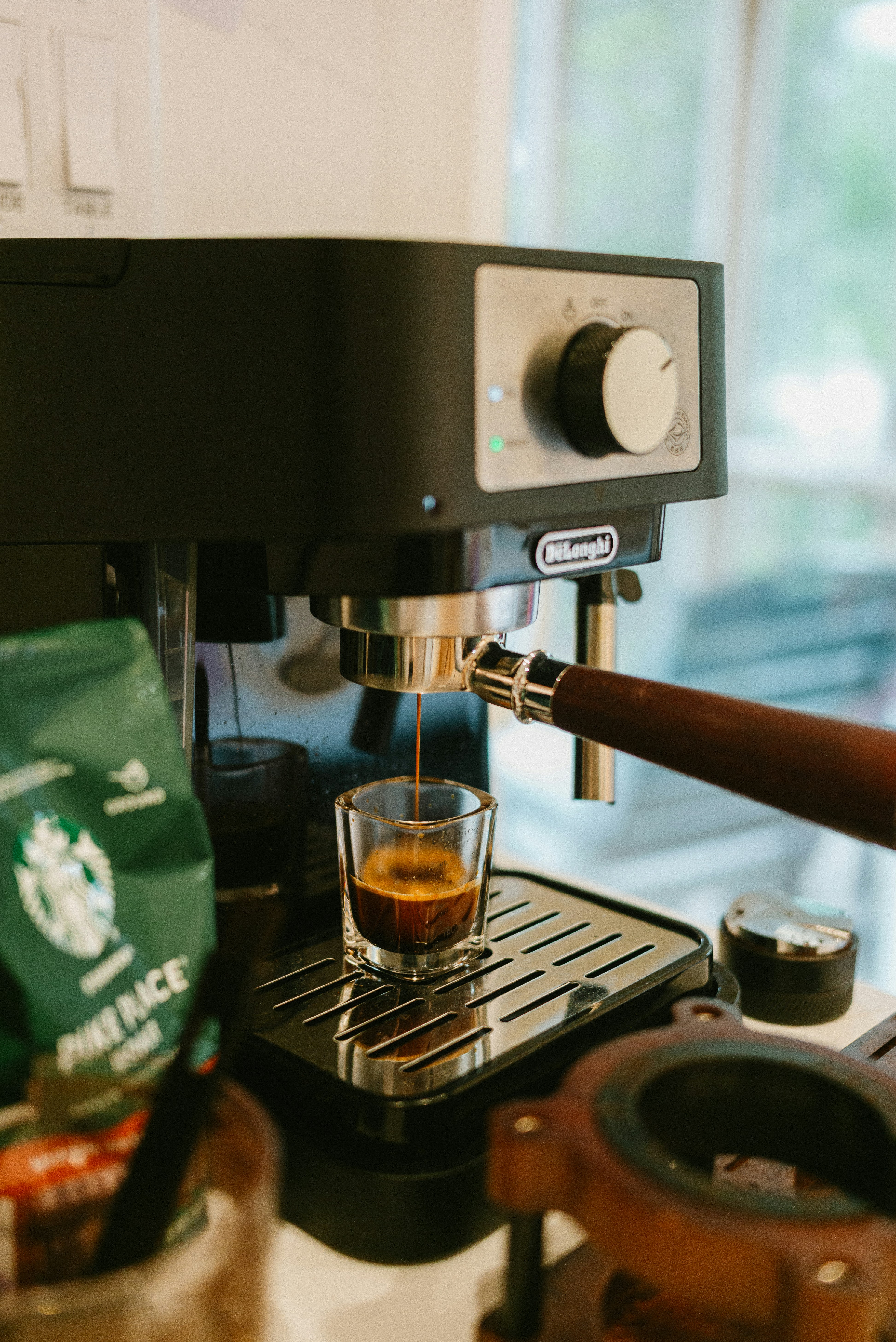 Espresso Machine Brewing Coffee With Starbucks Beans HD mobile wallpaper