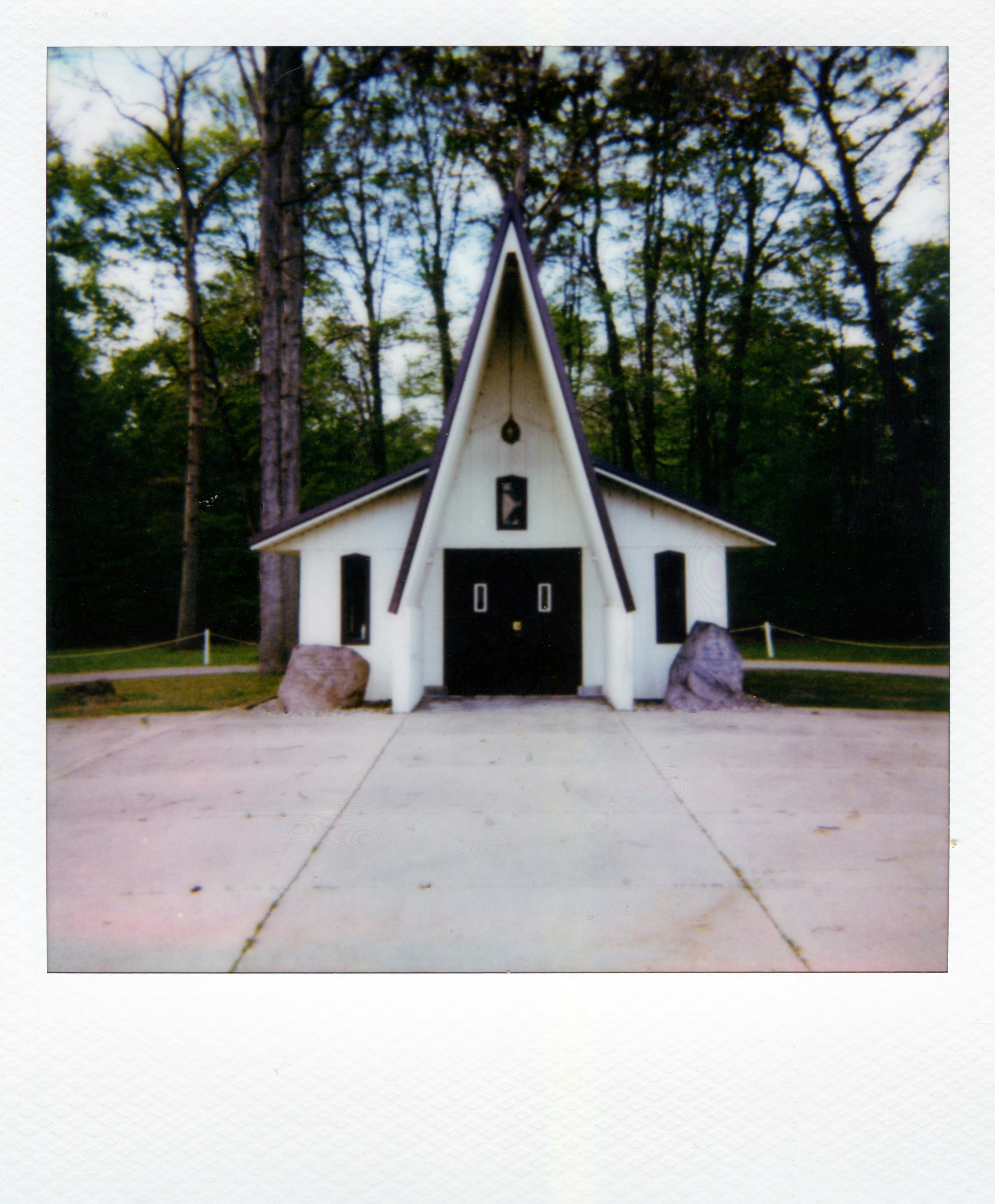Small White Chapel With A Pointed Roof In Forest HD mobile wallpaper