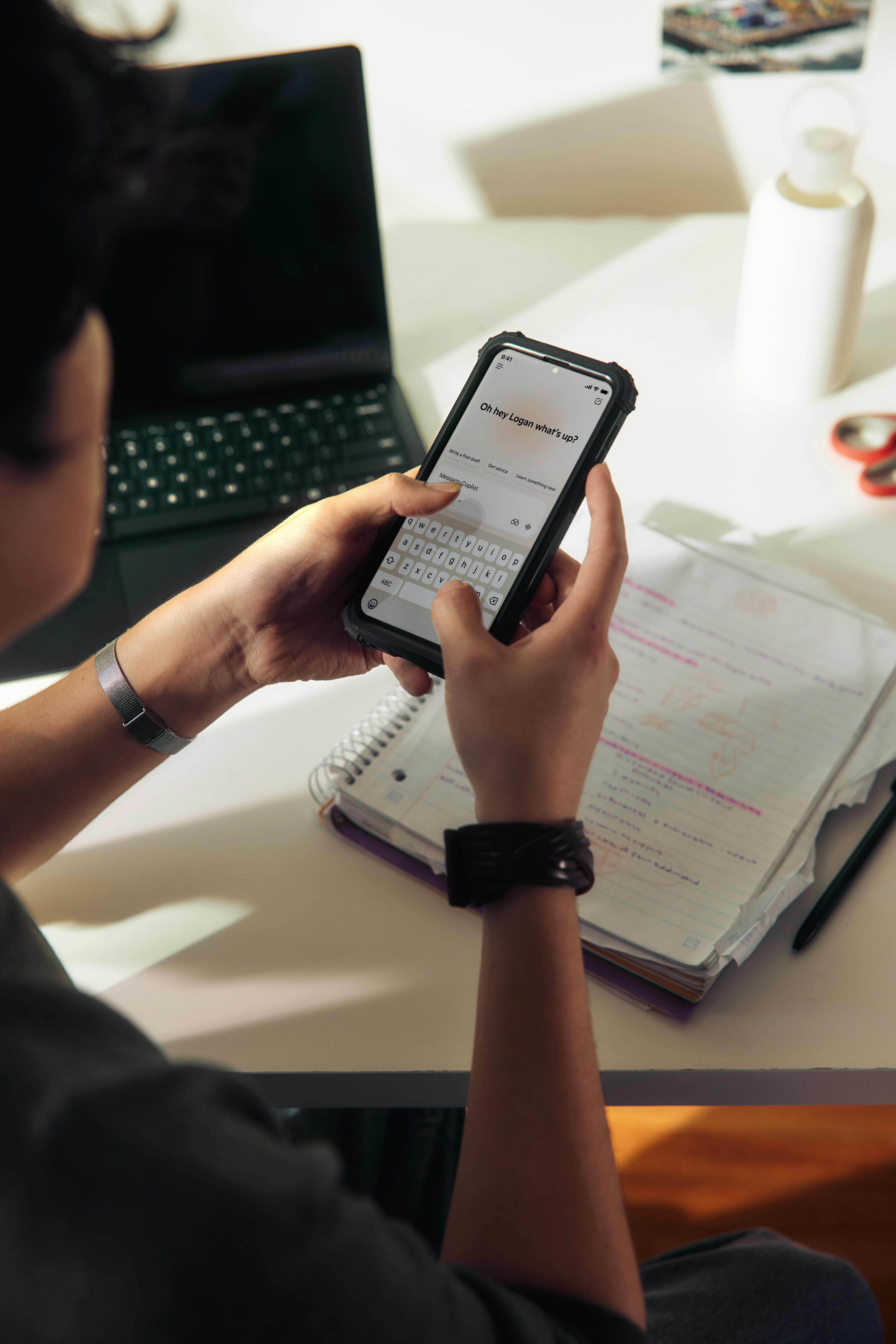 Person Using A Smartphone Over A Notebook HD mobile wallpaper