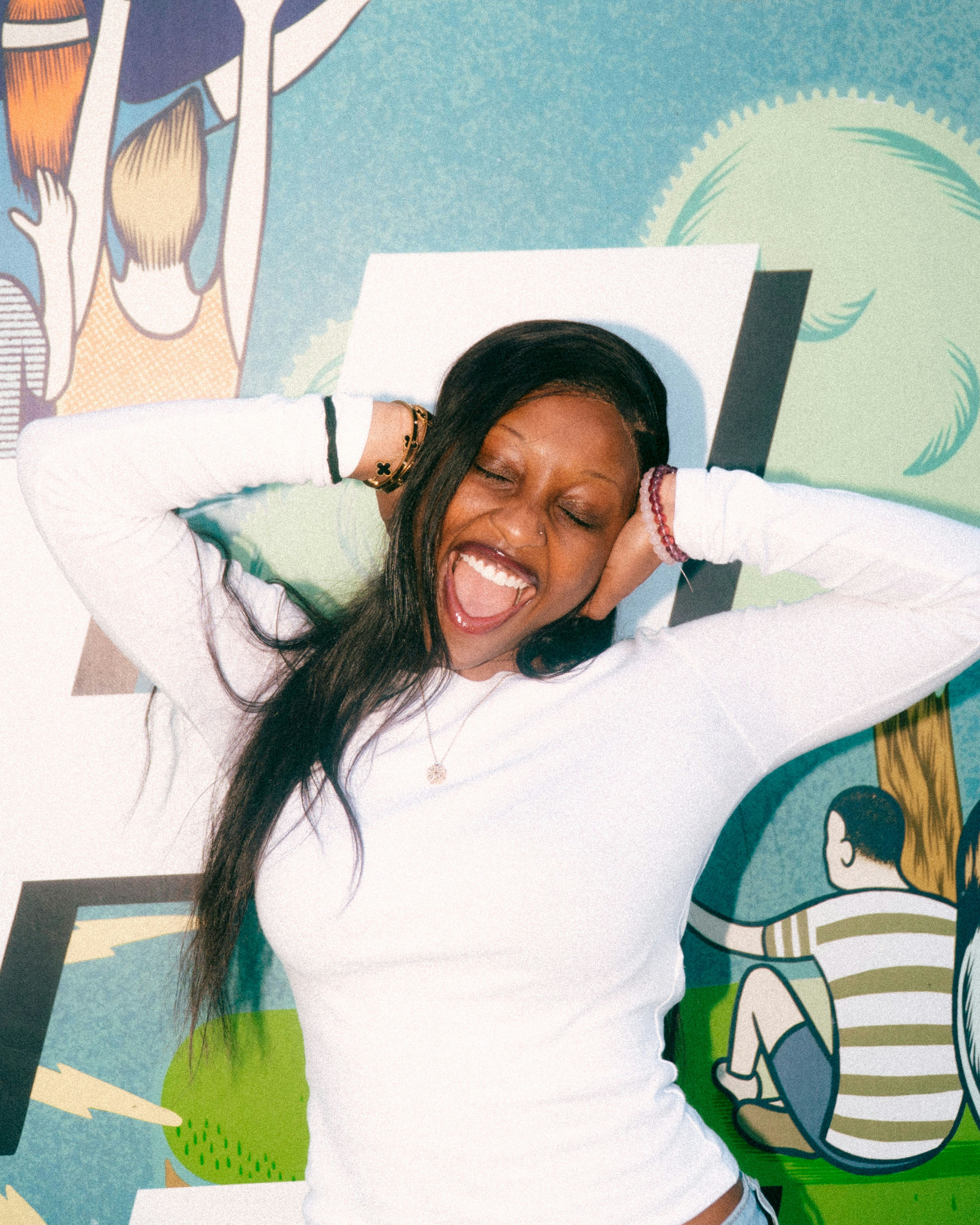 Woman With Hands On Head Laughing With Joy HD mobile wallpaper