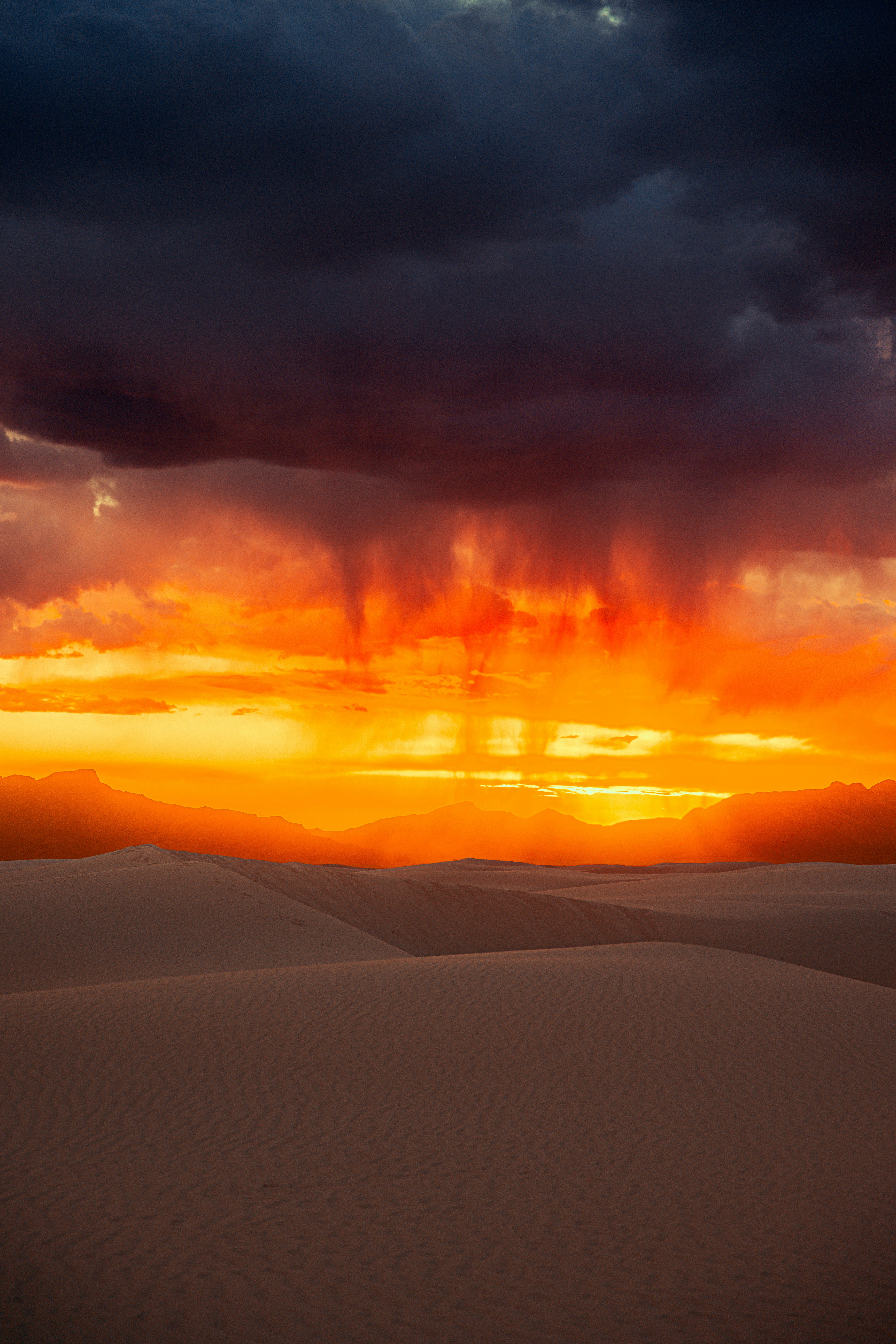 Dramatic Sunset Over Sand Dunes With Rain Falling. HD mobile wallpaper