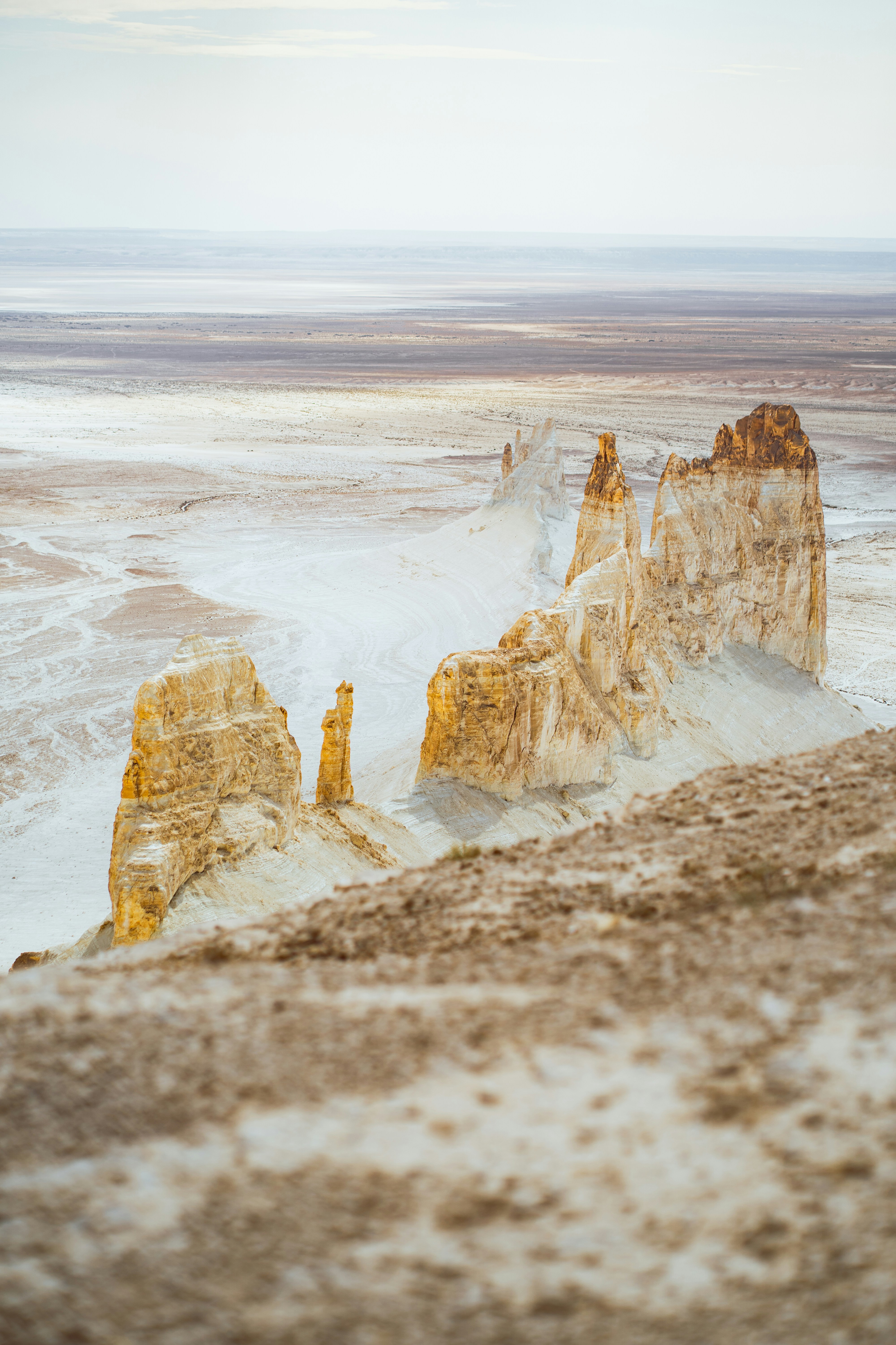 Majestic White Rock Formations In A Vast, Desolate Desert. HD mobile wallpaper