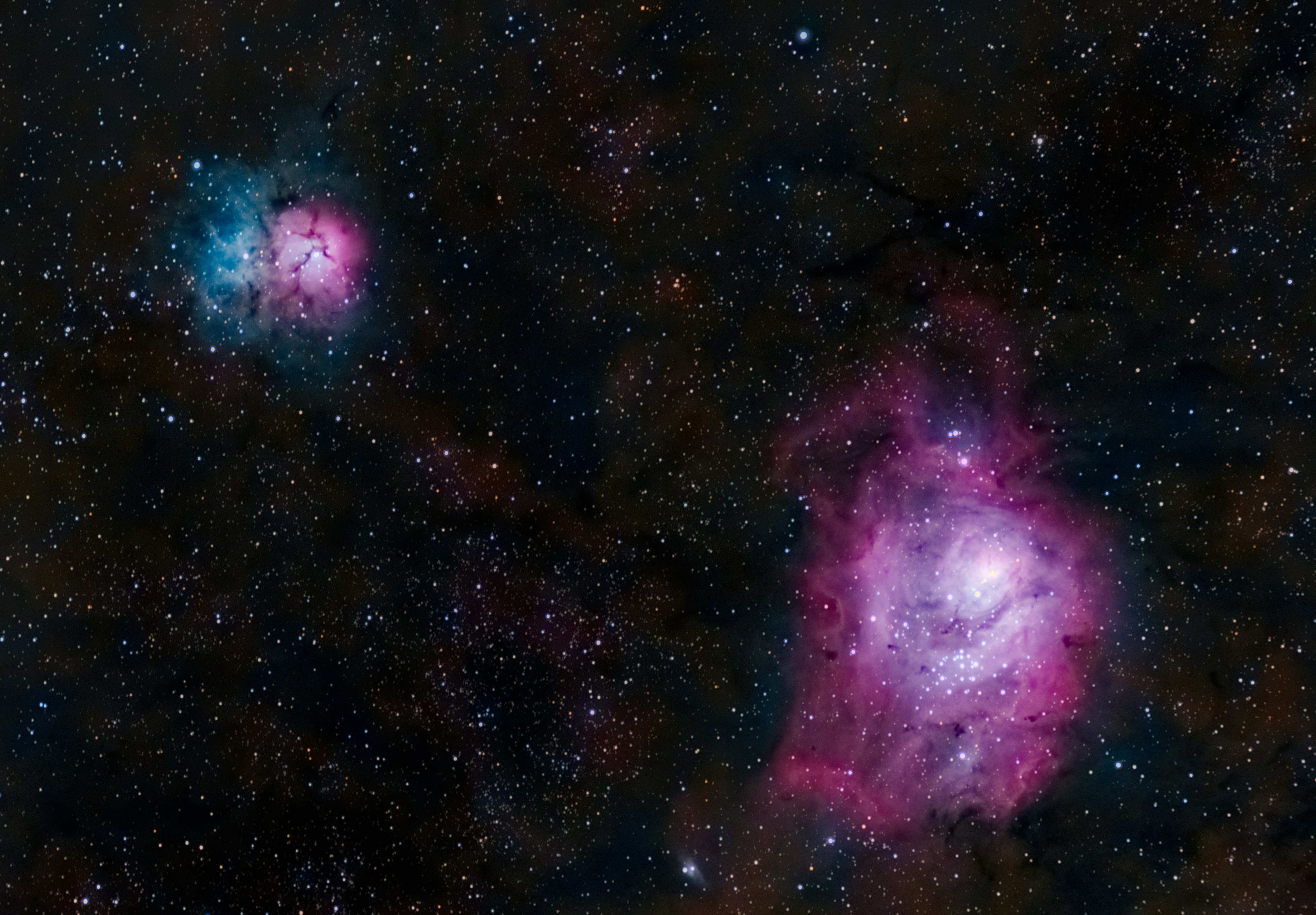 Two Colorful Nebulae And Numerous Stars In Deep Space. HD mobile wallpaper