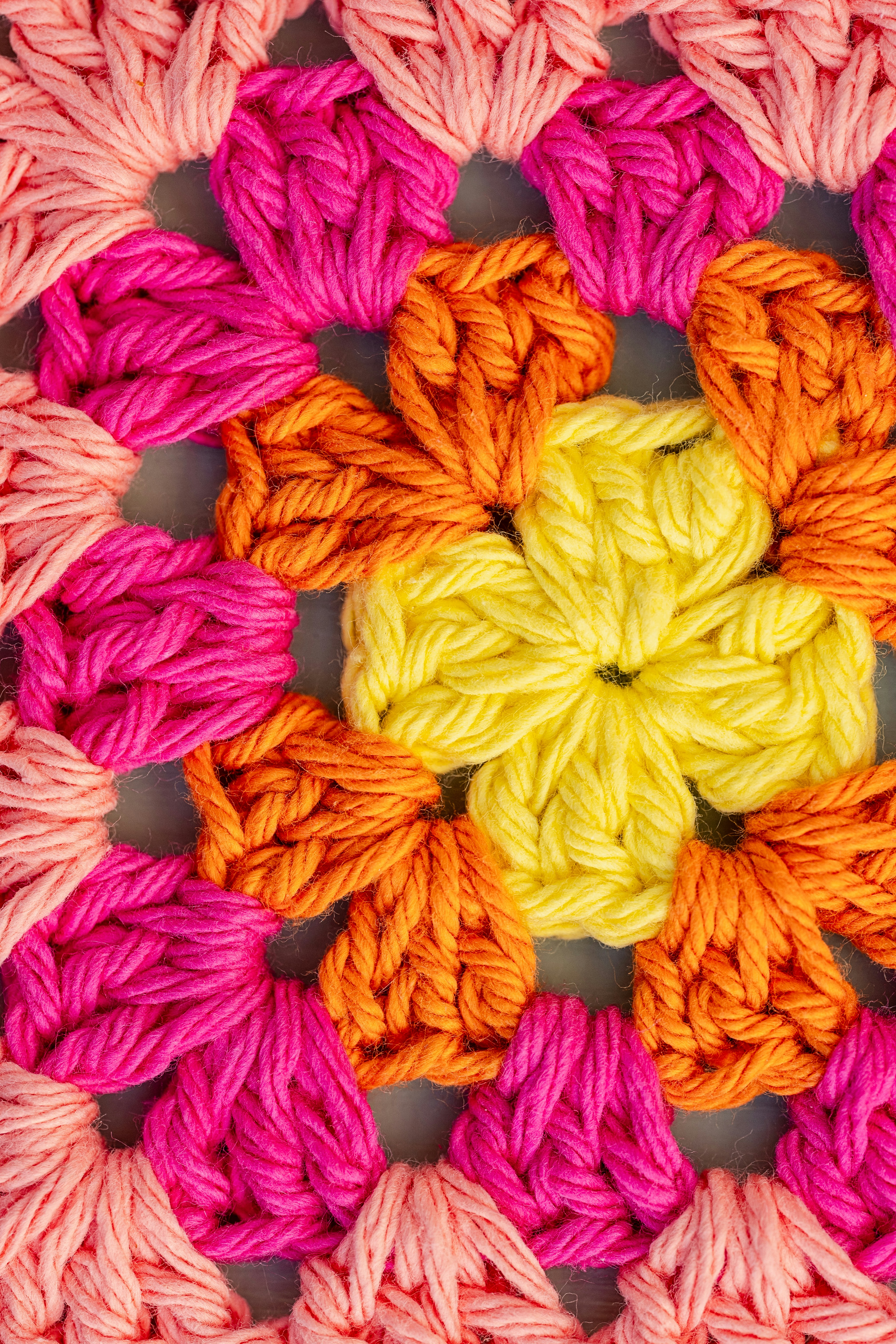 Vibrant Crochet Granny Square Pattern In Yellow, Orange, And Pink. HD mobile wallpaper
