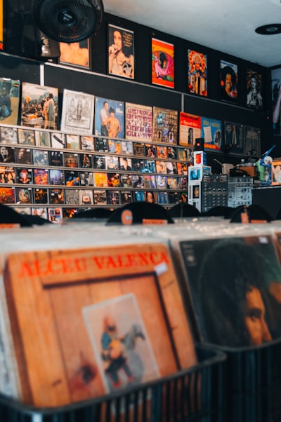 Vinyl Records In Crates And On Display Shelves In A Music Store. wallpaper preview