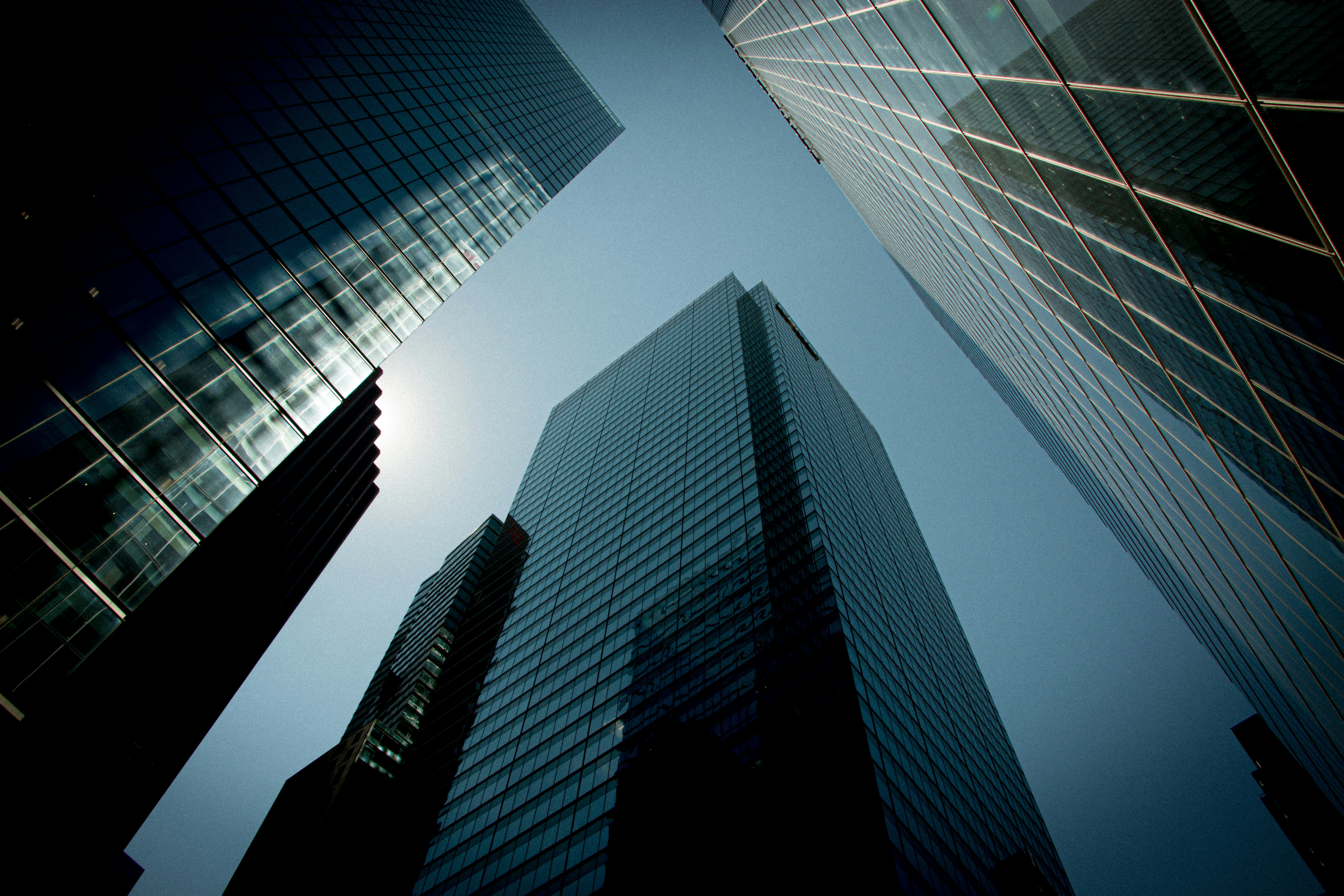 Tall Modern Buildings Reaching Towards The Clear Sky. HD mobile wallpaper