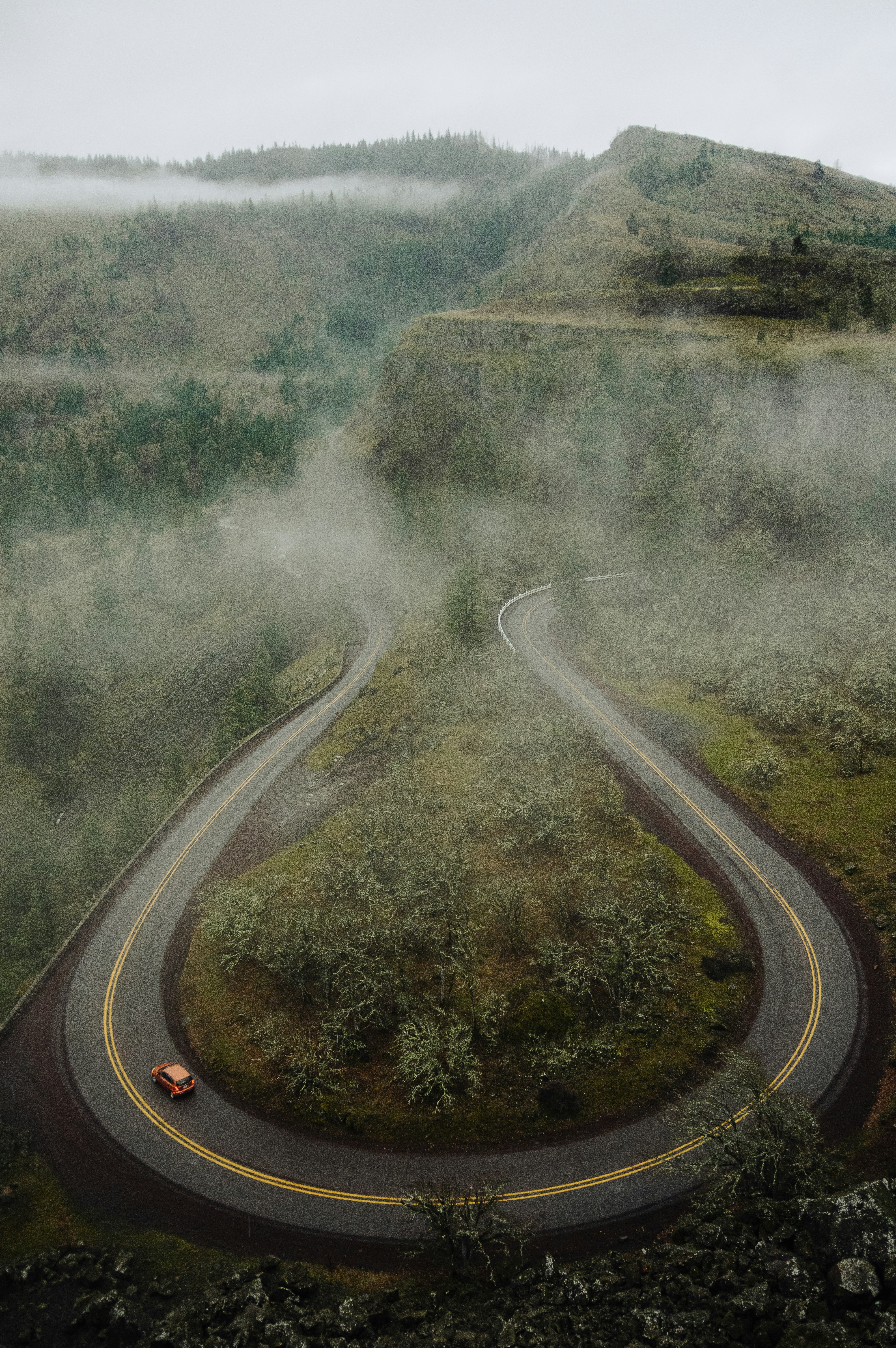Foggy Morning On A Mountain Road HD mobile wallpaper