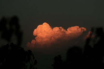 A Single Orange Cloud Illuminated By Low Sun Against A Dark Sky wallpaper preview