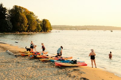 Kayaks On The Beach At Golden Hour wallpaper preview