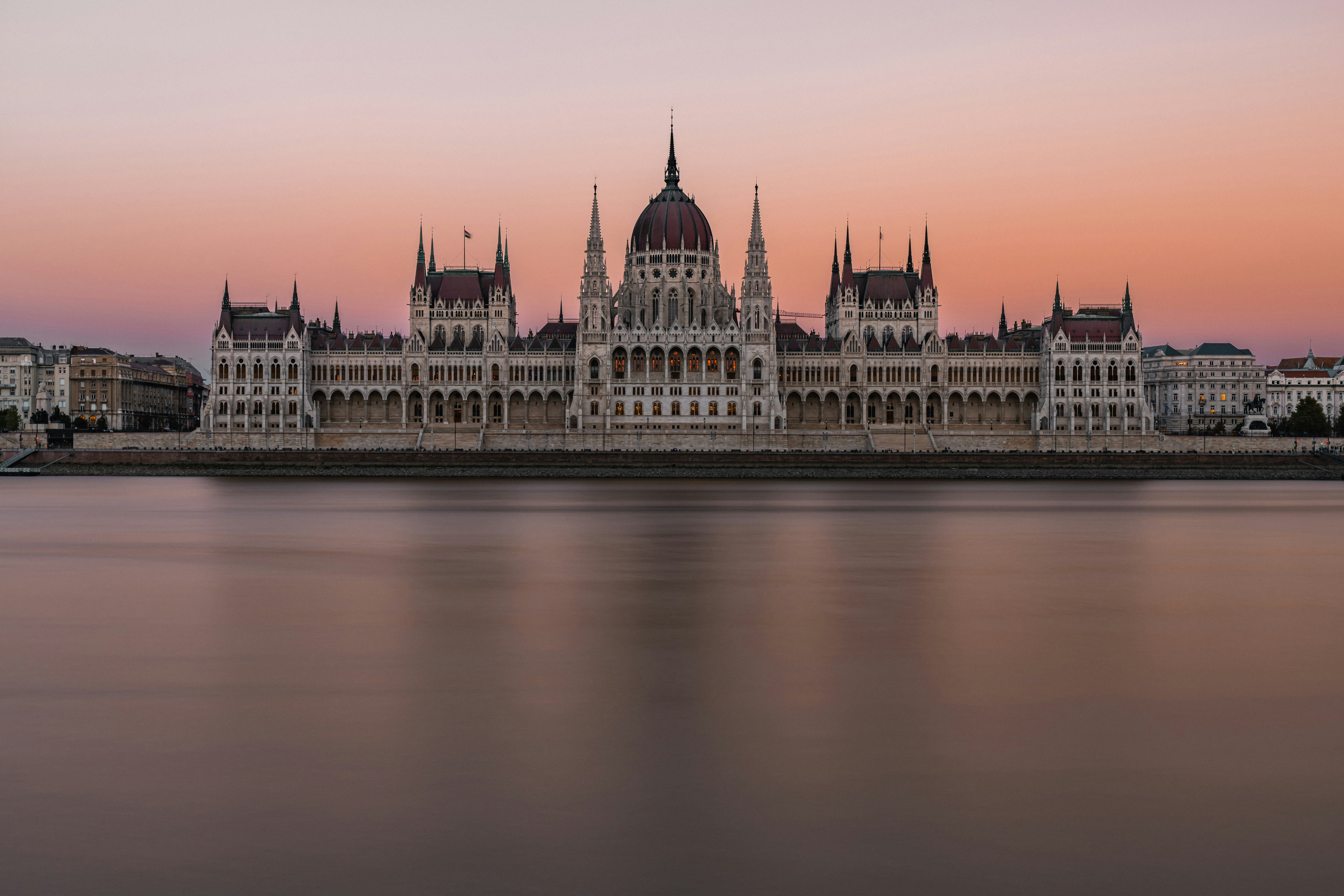 A Pastel Evening Sky Above The Hungarian Parliament Building And The Danube. HD mobile wallpaper