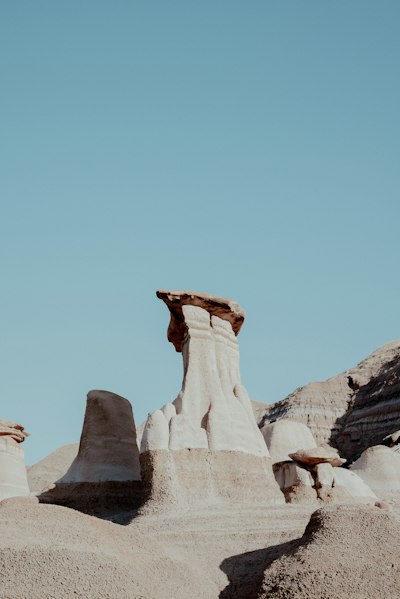 Eroded Sandstone Hoodoos Under A Clear Blue Sky In A Desert Landscape wallpaper preview