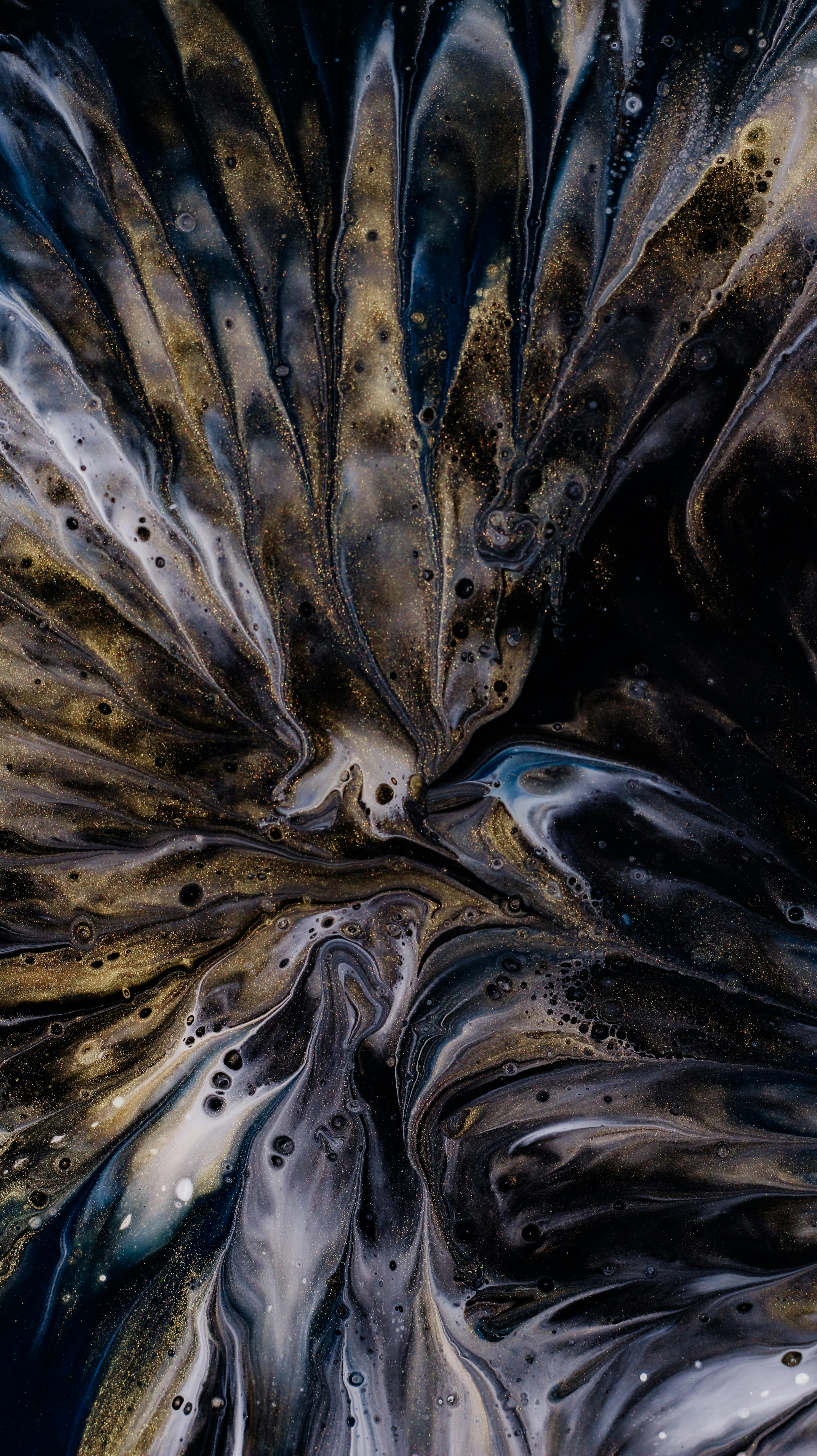 A Close Up Of A Black And Gold Abstract Painting HD mobile wallpaper